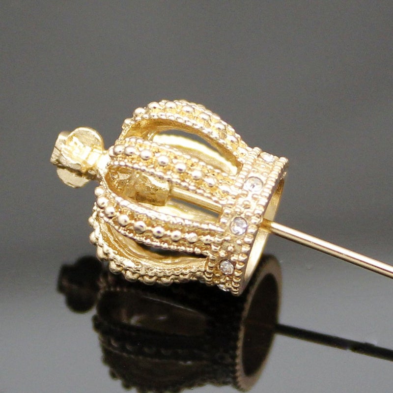 RechicGu Golden Royal Queen Crown Tiara Cross Faux Pearl Lapel Stick Pin Tie Hat Scarf Badge Brooch - Image 5